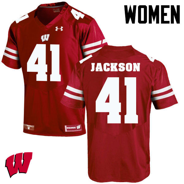 Women Winsconsin Badgers #41 Paul Jackson College Football Jerseys-Red - Click Image to Close